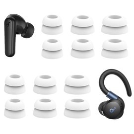 A-Focus Double Flange Ear Tips for Soundcore P40i P30i P20i Replacement Soft Silicone Reduce Noise Eartips Earbuds Cover Compatible with Soundcore Space A40, Sport X20 L/M/S White 6 Pairs