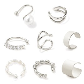 Lasoll Ear Cuffs, 8 Pieces, Fake Earrings, Non-Hole Earrings, Women's, Cartilage, Pinching, Stackable, No Piercing Required, Hypoallergenic, Stylish, Birthday, Mother's Day, Wedding, Anniversary,