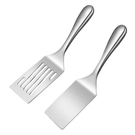 Vesaneae 2 PCS Stainless Steel Griddle Spatulas, Metal Spatulas Set, Slotted Kitchen Turner Flat, for Cooking Baking Flipping Food Teppanyaki BBQ