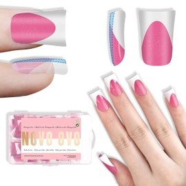 NOVO OVO Short Duck Nail Tips French Tip Press On ROSA PINK mit Glitzer, vorgefertigte weiche Gel-Nagelverlängerung, vollständige Abdeckung künstliche Acrylnägel zum Salon DIY, 12 Größen, 240 Stück