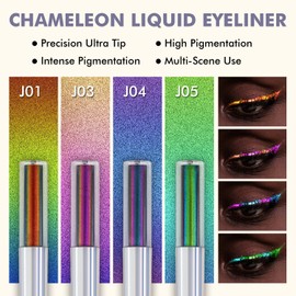 Multichrome Eyeliner Liquid Liner, Glitter liquid eyeliner waterproof, Metallic Intense Color Shifting Colorful Eye liner, Long wearing, Ultra-Fine Tip Smudge-proof (J05)
