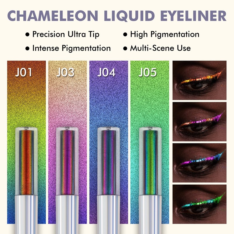 Multichrome Eyeliner Liquid Liner, Glitter liquid eyeliner waterproof, Metallic Intense