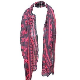 Large Soft Fashionable Fragmented Tortured Angry Skulls Ladies Long Scarf, Shawl, Wrap, Sarong - By Fat-catz-copy-catz (Black/Red Skull Scarf)