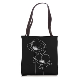 Poppy Flowers Floral Line Art Minimalist Black and White Tote Bag