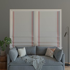 Sun Zero Marline Pink Ribbon Border 100% Total Blackout Cordless Roman Shade, Pink/White, 33" W x 64" H