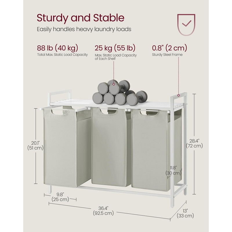 VASAGLE Laundry Hamper, Laundry Basket, Laundry Sorter with 3 Pull-Out