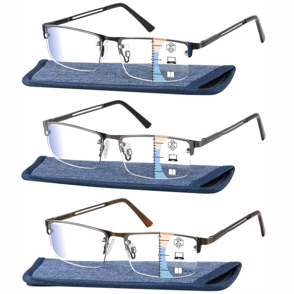 JCUANGR Reading Glasses Men Wide Rimless Blue Light Computer Reader