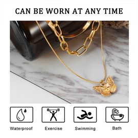 Layered Gold Necklaces for Women, 14K Glod Plated Butterfly Pendant Chain Necklace - Dainty Gold Choker Necklace Trendy Jewelry Set Gifts for Women Mom Teen Grandma