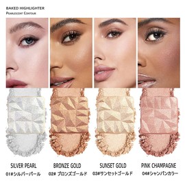 Diamond Highlight Powder 4 Colors Highlights Sparkle Glitter 3D Pearl Brightening Diamond Highlight Palette Multifunctional Eyeshadow Highlight Powder Contouring Palette (02# Bronze Gold)