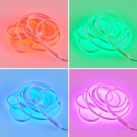 Reality Leuchten R65583100 LED Strip Neon Plastic White with 14 Watt RGB LED, 300 cm Can be Shortened, Remote Control