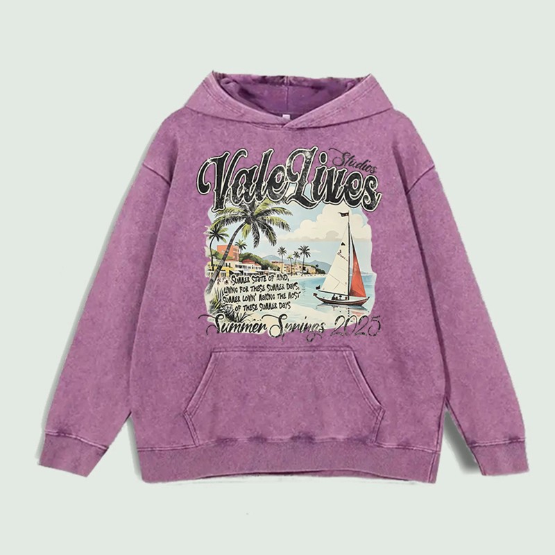 Vale Lives Summer Scene Graphic Hoodie 100% Cotton US Warehouse