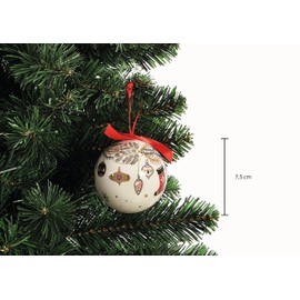 Ciao Set of 4 decoupage Christmas Tree Balls (Ø7,5cm) Happy Holidays with Fabric Ribbon in giftbox