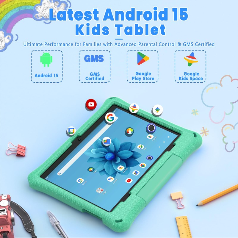 Kids Tablet, 10.1 Inch Android 15 Tablet for Kids, 12GB+64GB,