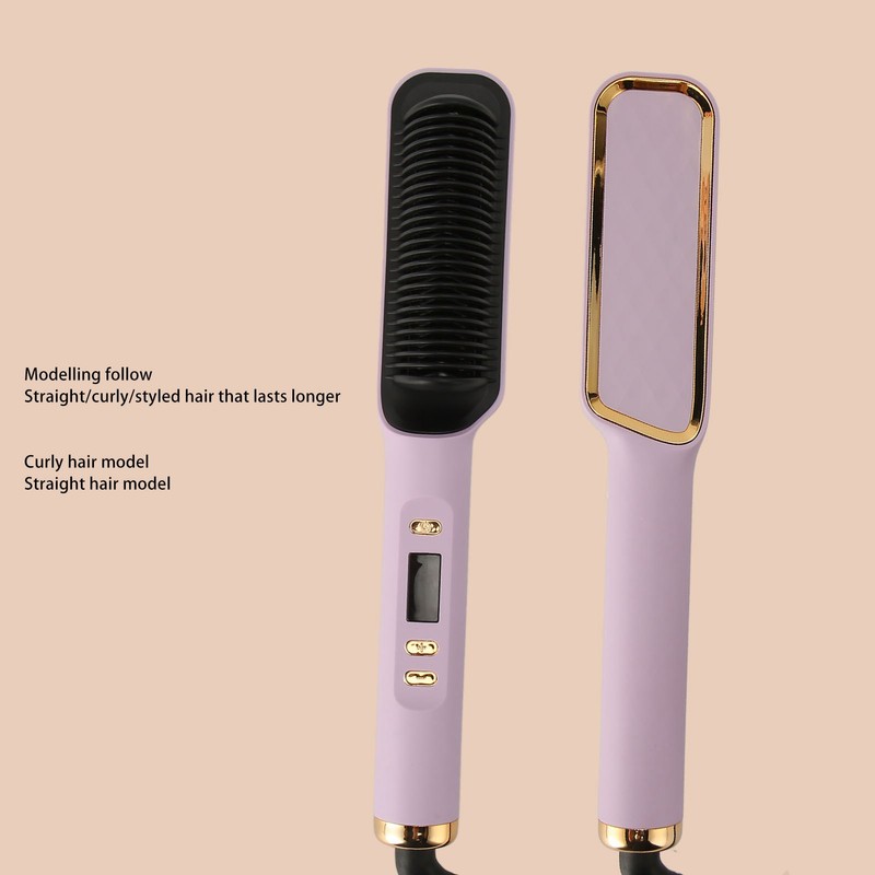 Negative Ion Hair Straightener Brush LCD Display Dual Use Heated