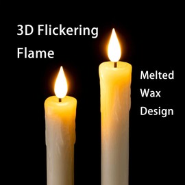 Homemory 12 Pcs Real Wax Flameless Taper Candles with Remote Timer and Dimmer, Battery Operated Candlesticks with Flickering Light, Ivory Window Candles, 9.6 Inches for Wedding Home Decor