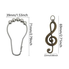 brandname Shower Curtain Hooks with Treble Clef Decorative Bathroom, Rust Proof Stainless Steel Curtain Rings Set of 12 Elegant Music Note Themed Bathroom Decor Shower Rod Curtain