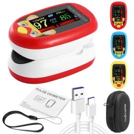 Pediatric Pulse Oximeter CE FCC Approved Heart Rate Stats Monitor Kids Finger Blood Oxygen Saturation Monitoring NHS Children SpO2 Levels TFT Lanyard & USB (Red Kids Pulse Oximeter)