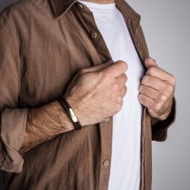 Akitsune Simplicitas Leather Bracelet | Magnetic Link Bangle Trinket Premium Women Men Braided Handmade Bracelet - Gold - Brown 22cm