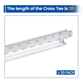 Muzata 30Pack White Cross Tee Drop Ceiling Kit Galvanized Steel Easy Installation for 15/16" Ceiling Grid System 2ft TT10