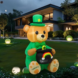 HZGDEJTG 4ft Bear Holding a Honey vat St. Patrick's Day Outdoor Inflatable Decoration with Built-in LED Lights, Suitable for Holiday Parties, Lawn, Patio Outdoor Decoration