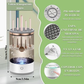 Limpiador Eléctrico para Brochas de Maquillaje, Portátil Automático con Recipiente Transparente, para Múltiples Tamaños de Brocha de Maquillaje de Belleza, Limpieza Profunda, Secado Rápido, Negro