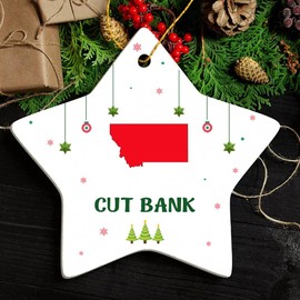 Cut Bank MT Ornament for Christmas Tree Decorations City Travel Souvenir Gifts for Family and Friend - Housewarming Gift Cut Bank Montana Ornament Star 3.25"