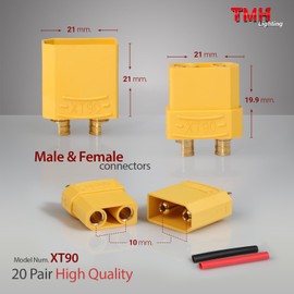 TMH 20 Pairs XT90 Connector 20 pcs Male + 20 pcs Female Bullet Connectors Plugs with 80 pcs Heat Shrink Tube for RC Lipo Battery Car Boat