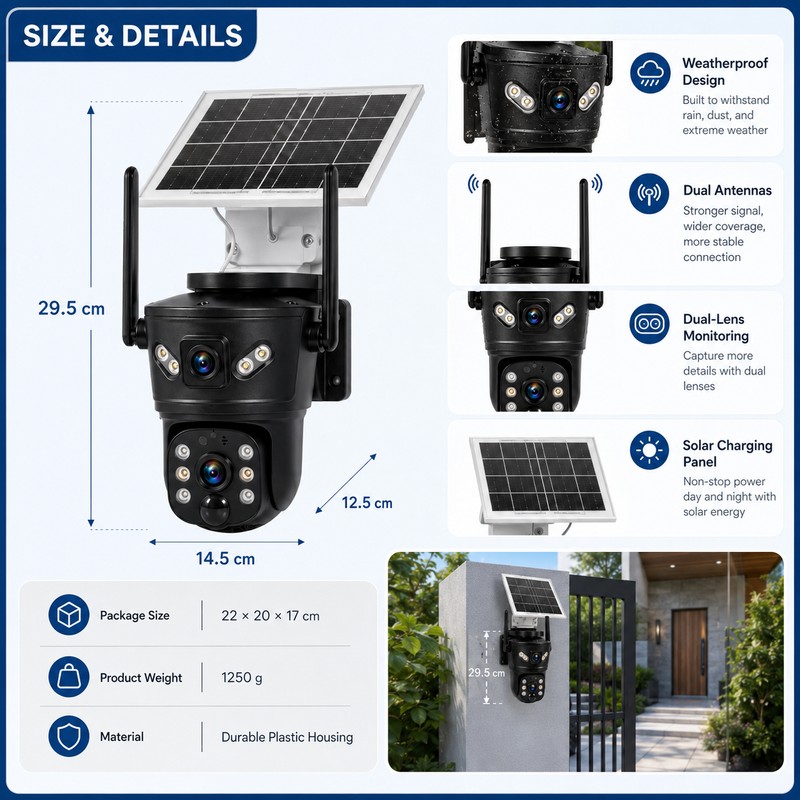 Solar Security Camera for Outdoor Monitoring – Dual-Lens 4G WiFi
