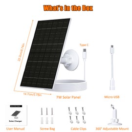 VUEBEE 7W Solar Panel for Arlo Essential 2K (2nd Gen), Essential XL & Spotlight Cameras, USB-C Solar Charger for 5V Battery Cameras, IP66 Waterproof, 360° Adjustable Mount, 9.8ft Cable