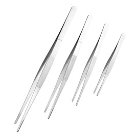 4 PCS Kitchen Food Tweezers, LEEFONE Stainless Steel Tweezers Tongs with Precision Serrated Tips, Straight Tweezers for BBQ Grilling Cooking Roasting and Serving (6.3" 8" 10" 12" Long)
