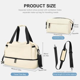 Gym Bag for Men Women, Tactical Travel Duffel bag with Removable Dividers & Shoe Compartment, Weekender Carry on Bag with Toiletry Bag, Overnight Range Bag for Workout Soccer Yoga Gym (White)