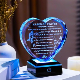 Arikyrist Wedding Gifts for Couples 2024 with Colorful LED Base Crystal Heart Anniversary Marriage Prayer Plaque Gift with Inspiring Quotes, Unique Newlywed Gifts Mr and Mrs Gifts Bridal Shower Gifts