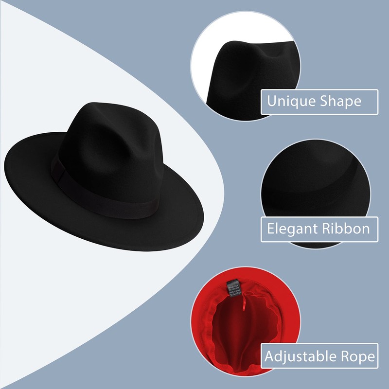 SAJUZEN Womens & Mens Fedora Hats, Wide Brim Fedora Hats