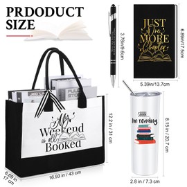 Abbylike Set of 4 Book Lovers Gifts 20 oz Stainless Steel Insulated Tumbler Cup Library School Large Canvas Tote Bag Black Journal Ballpoint Pens for Women Teacher Readers Book Club Librarians