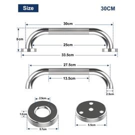 Howdah Grab Bars for Seniors 30 cm Chrome Plated Stainless Steel Bathroom Grab Rail Shower Handle Bathroom Handle Grab Bars Senior for Bathroom with Non-Slip Pattern Pack of 2