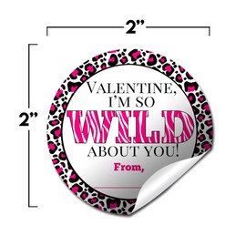 Wild Hot Pink Animal Print Valentine Party Favor Sticker Labels for Girls, 40 2" Party Circle Stickers by AmandaCreation, Great for Classroom Valentines, Envelope Seals, Gifts & Treats