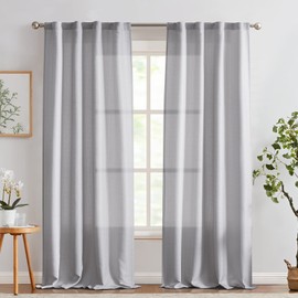 COLLACT Gray Linen Textured Curtains 84 Inch Length 2 Panels for Living Room/Bedroom Casual Weave Light Filtering Semi Sheer Drapes Back Tab Rod Pocket Window Treatments, W38 x L84, Heathered Grey