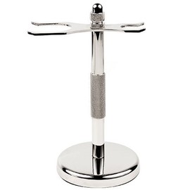 Taconic Shave's Chrome 2 Prong Double Edge Safety Razor and Shaving Brush Stand with Heavy weight Felt Lined Base