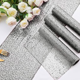 DLCFLF 2 Packs Silver Sequin Table Runners 12 x 72 Inch Glitter Dining Table Runner Sparkle Sequin Runners for Birthday Wedding Party Bridal & Baby Showers, Party Table Decorations