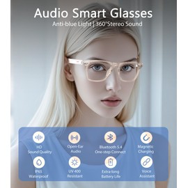 voogil Smart Glasses for Men & Women, Built-in Mic & Speakers Bluetooth Audio Glasses, Blue Light Filter & Polarized UV 400 Protection Lenses Open-ear Bluetooth Glasses for Android iOS, Pink