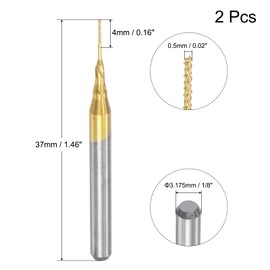 sourcing map End Mill CNC Router Bits, 1/8" 3.175mm Shank 0.5mm x 4mm Titanium Coated Tungsten Carbide Engraving Milling Cutter for PCB Plastic Fiber Wood 2pcs