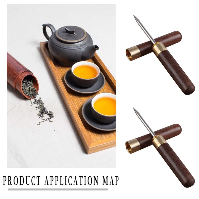 2 Pieces 6.73IN Wood Ice Pick Stainless Steel Ebony Tea
