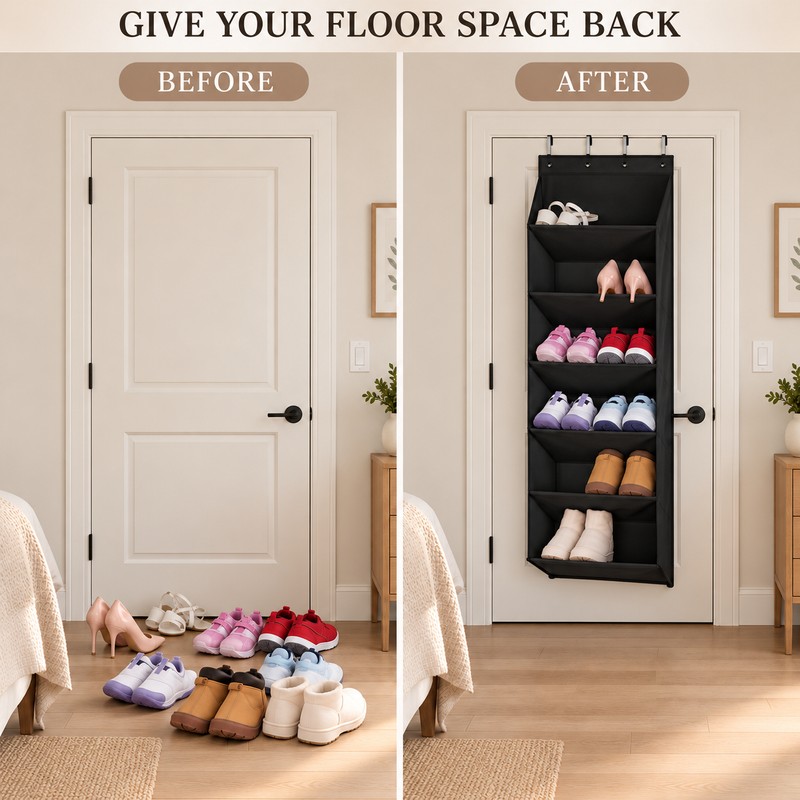 Over the Door Shoe Organizer with Large Deep Pockets, Foldable