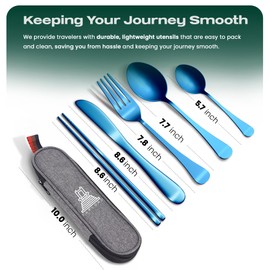 Taplord Portable Travel Silverware Set With Case, Includes 8 Pcs of Travel Utensils With Case, Stainless Steel Flatware Set For Camping, Easy to Travel, Lightweight (Blue)