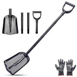 GDGJWL 4-Section Adjustable Sand Sifter Shovel - 47.7" Aluminum Beach & Farm Sieve Tool for Treasure Hunting, Chicken Coop Cleaning, Screening Gravel - Portable Modular Design with Carry Bag & Gloves