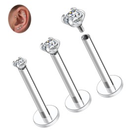 hengkaixuan G23 Titanium Labret Stud Earrings Lip Piercings Cartilage Earrings Helix Stud Earrings with Internal Thread Monroe Medusa Ring 18G 16G Tragus Conch Stud Earrings with CZ for Women Men 3