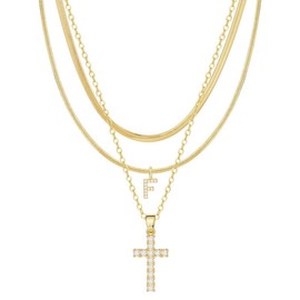 TASISO Layered Gold Necklaces for Women  Tiny Initial Necklaces 14K Gold Plated Stackable Necklaces with CZ Cross Design Safety Pin Necklace Chains:_G