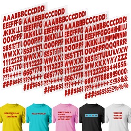 5 Sheets 830 Pieces Iron on Letters and Numbers for Clothing, 1 Inch Iron on Vinyl Letters with A-Z Heat Transfer Letters 0-9 Iron on Numbers PU Alphabet Stickers for T-Shirt Printing DIY Craft, Red
