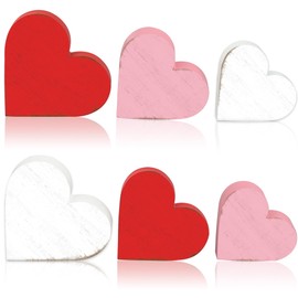 6 Pcs Valentines Day Heart Wooden Signs Farmhouse Love Heart Tabletop Centerpieces Red Pink White Hearts Tiered Tray Decor for Valentines Day Wedding Party Home Kitchen Shelf Table Decorations