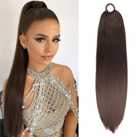 Charsun Ponytail Hair Extension For Women,Long Braided Ponytail With Hair Tie,Straight Wrap Around Braided Hair Extension,Synthetic Hair Ponytail Extension 22inch(Dark Brown)